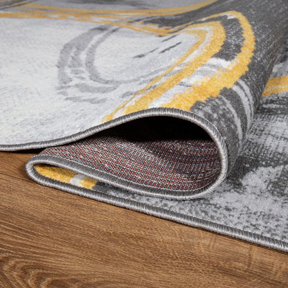Evora Modern Yellow Area Rug, Contemporary Circles Design, Non-Shedding Carpet for Large Living Room or Bedroom, 7'10" x 10'