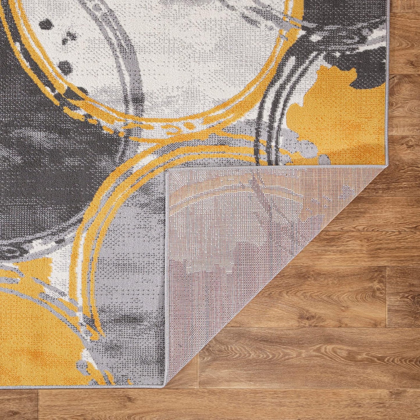 Evora Modern Yellow Area Rug, Contemporary Circles Design, Non-Shedding Carpet for Large Living Room or Bedroom, 7'10" x 10'