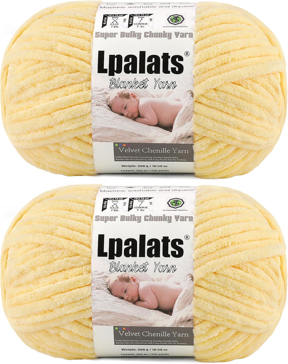 Baby Blanket Chenille Yarn for Crocheting, Yellow Super Bulky Chunky Yarn | 2 Pack 229.6 Yds, 21.16 Oz Plush Fluffy Velvet Yarn for Crochet, Soft Thick Yarn for Hand Knitting Cozy Blankets, Amigurumi