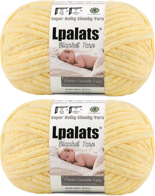 Baby Blanket Chenille Yarn for Crocheting, Yellow Super Bulky Chunky Yarn | 2 Pack 229.6 Yds, 21.16 Oz Plush Fluffy Velvet Yarn for Crochet, Soft Thick Yarn for Hand Knitting Cozy Blankets, Amigurumi