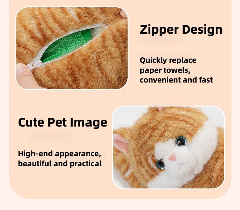 Cute Cat Car Tissue Box Cover with Plush Doll, Hanging Vehicle Interior Organizer, Adorable Auto Decoration & Practical Accessory (Yellow)