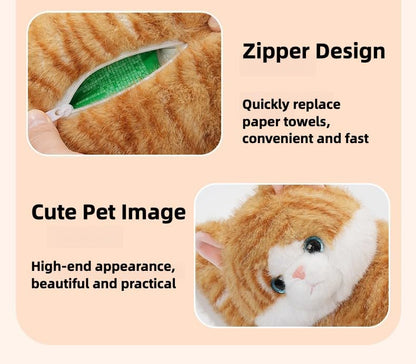 Cute Cat Car Tissue Box Cover with Plush Doll, Hanging Vehicle Interior Organizer, Adorable Auto Decoration & Practical Accessory (Yellow)