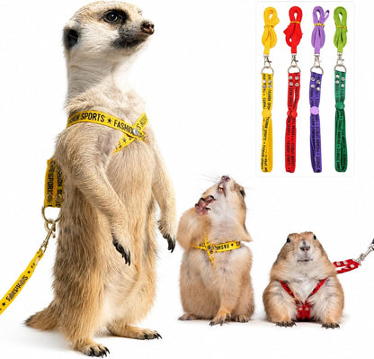 Pet Adjustable Escape Proof Harness and Leash Set for Small Animals, Escape Resistant Figure 8 Harness for Ferret, Meerkat, Groundhog, Guinea Pig, Hedgehog - Small to Medium Size Rabbit (Yellow)