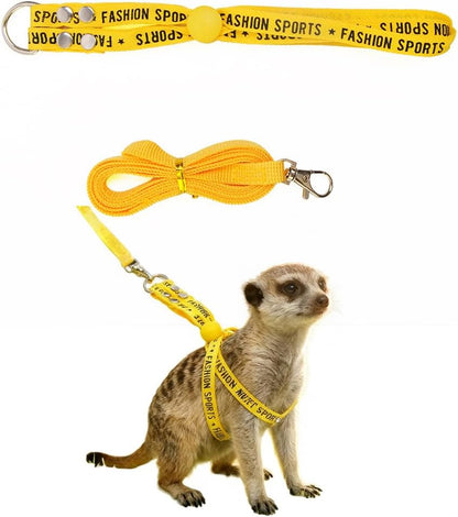 Pet Adjustable Escape Proof Harness and Leash Set for Small Animals, Escape Resistant Figure 8 Harness for Ferret, Meerkat, Groundhog, Guinea Pig, Hedgehog - Small to Medium Size Rabbit (Yellow)