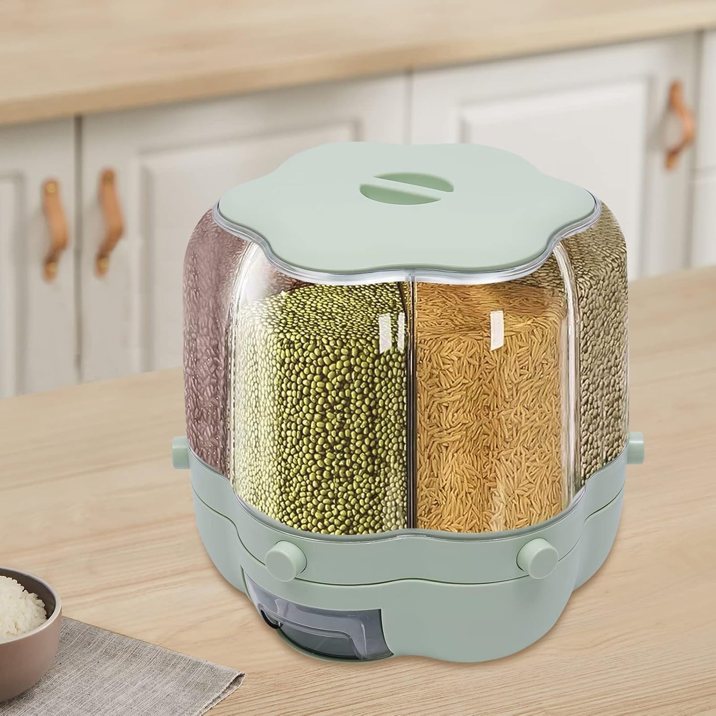 17.63 lb Rice and Grain Storage Container,360° Rotating Food Dispenser Measuring Cylinder with Lid Moisture Resistant Household,Airtight Storage of Yellow Rice Black Rice