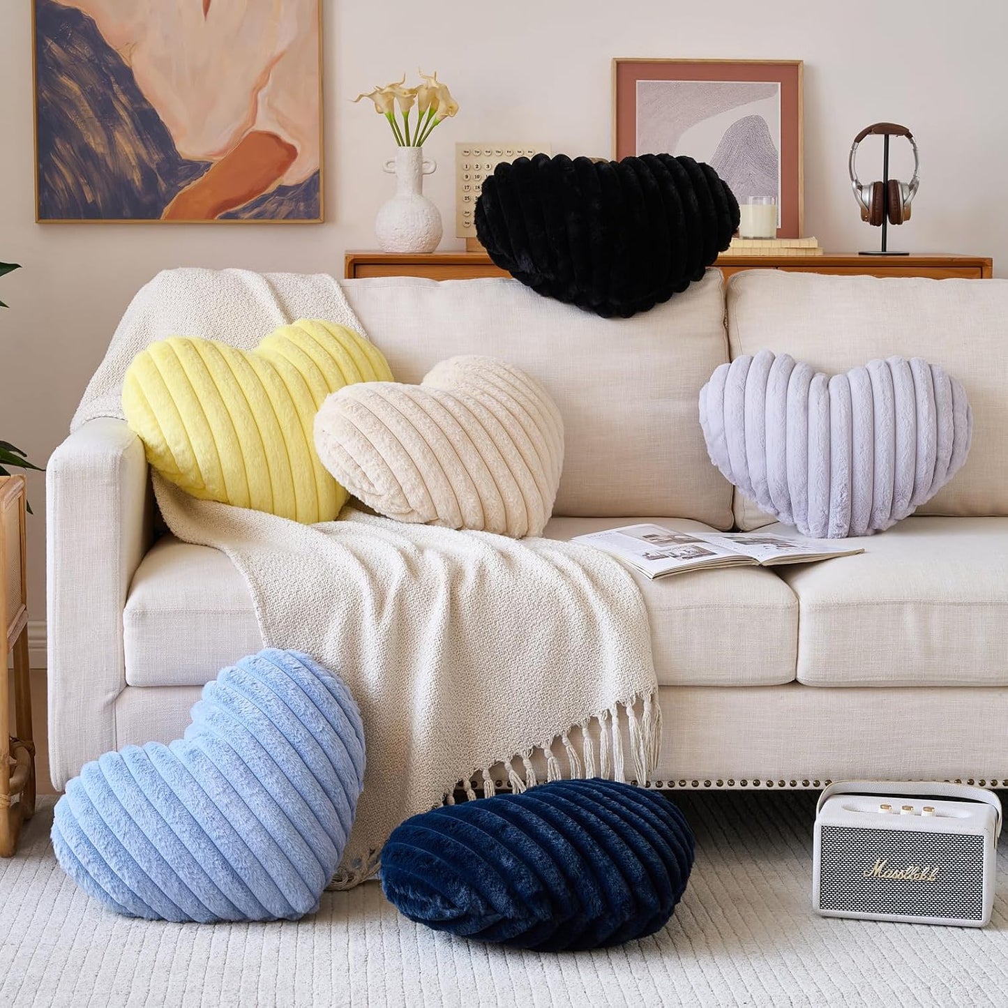 Heart Pillow, Heart Shaped Pillow with Soft Plush for Couch Bed, Decorative Throw Pillows for Bedroom Livingroom, Cozy Heart Pillows Home Decor Pillow Cushion (Yellow, Mini 12.9" x 9.8")