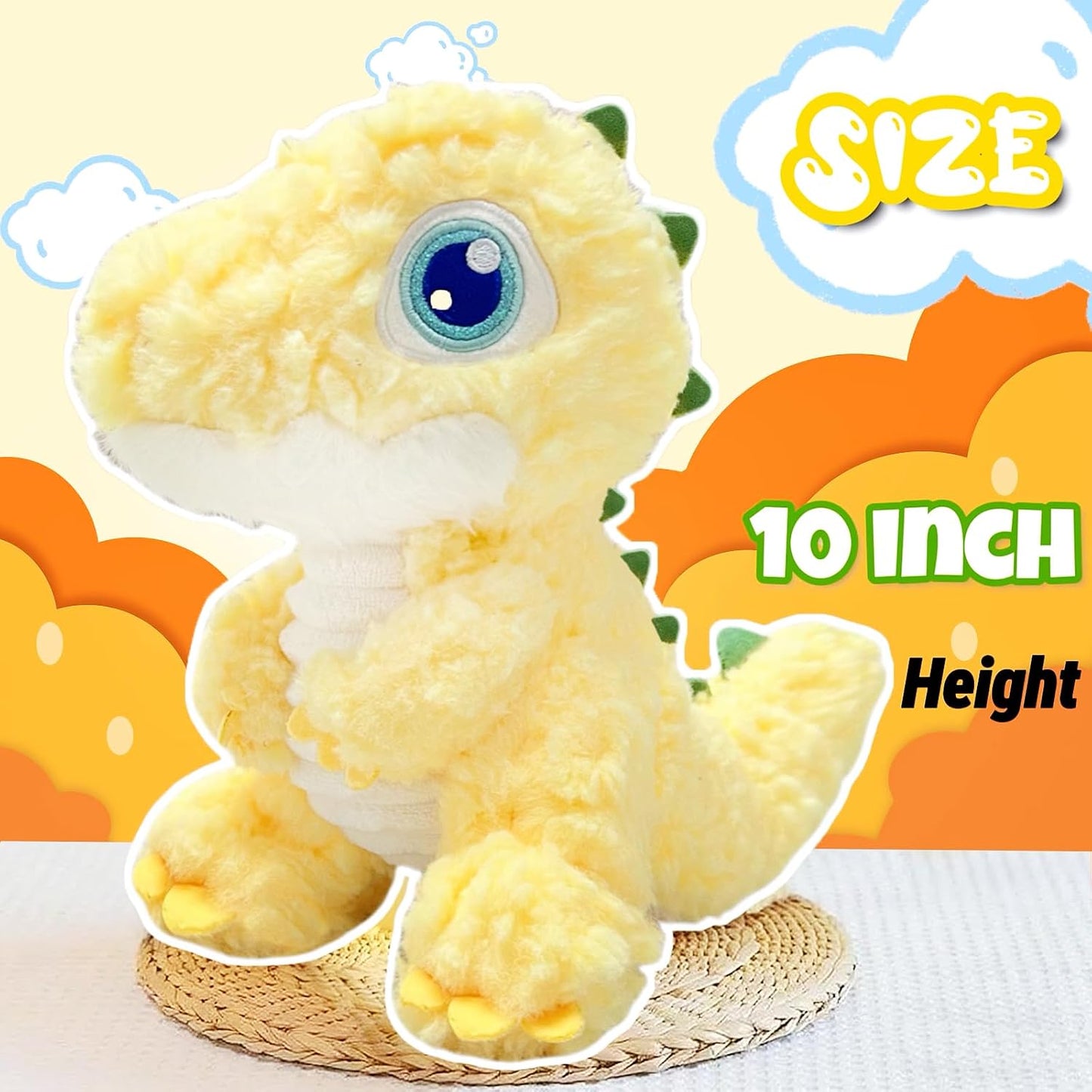 10" Dinosaur Stuffed Animal Plush Toys for Kids and Adults, Cute Alligator Stuffed Animal, Kawaii Dinosaur Plushies for Dino Themed Party Favors, Home Decor, Soft Yellow Crocodile Plush Toys