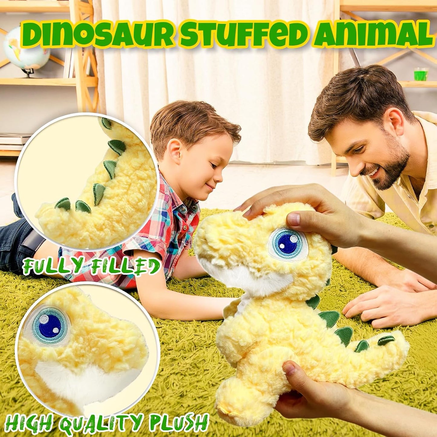 10" Dinosaur Stuffed Animal Plush Toys for Kids and Adults, Cute Alligator Stuffed Animal, Kawaii Dinosaur Plushies for Dino Themed Party Favors, Home Decor, Soft Yellow Crocodile Plush Toys