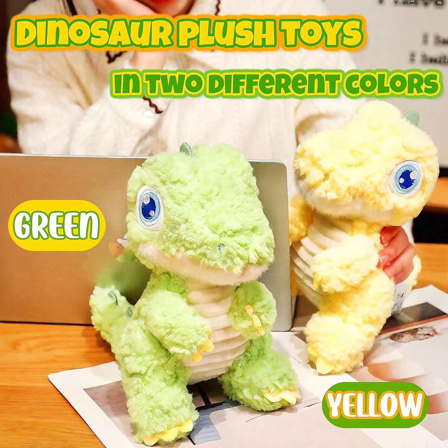 10" Dinosaur Stuffed Animal Plush Toys for Kids and Adults, Cute Alligator Stuffed Animal, Kawaii Dinosaur Plushies for Dino Themed Party Favors, Home Decor, Soft Yellow Crocodile Plush Toys