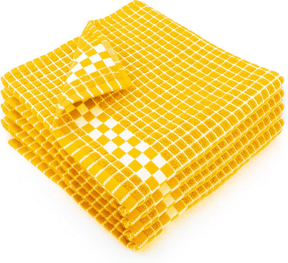 Classic Dark Kitchen Dish Towels with Hanging Loop - Heavy Duty Absorbent Dish Clothes - European Made 100% Cotton Tea Towels - Set of 4, Yellow