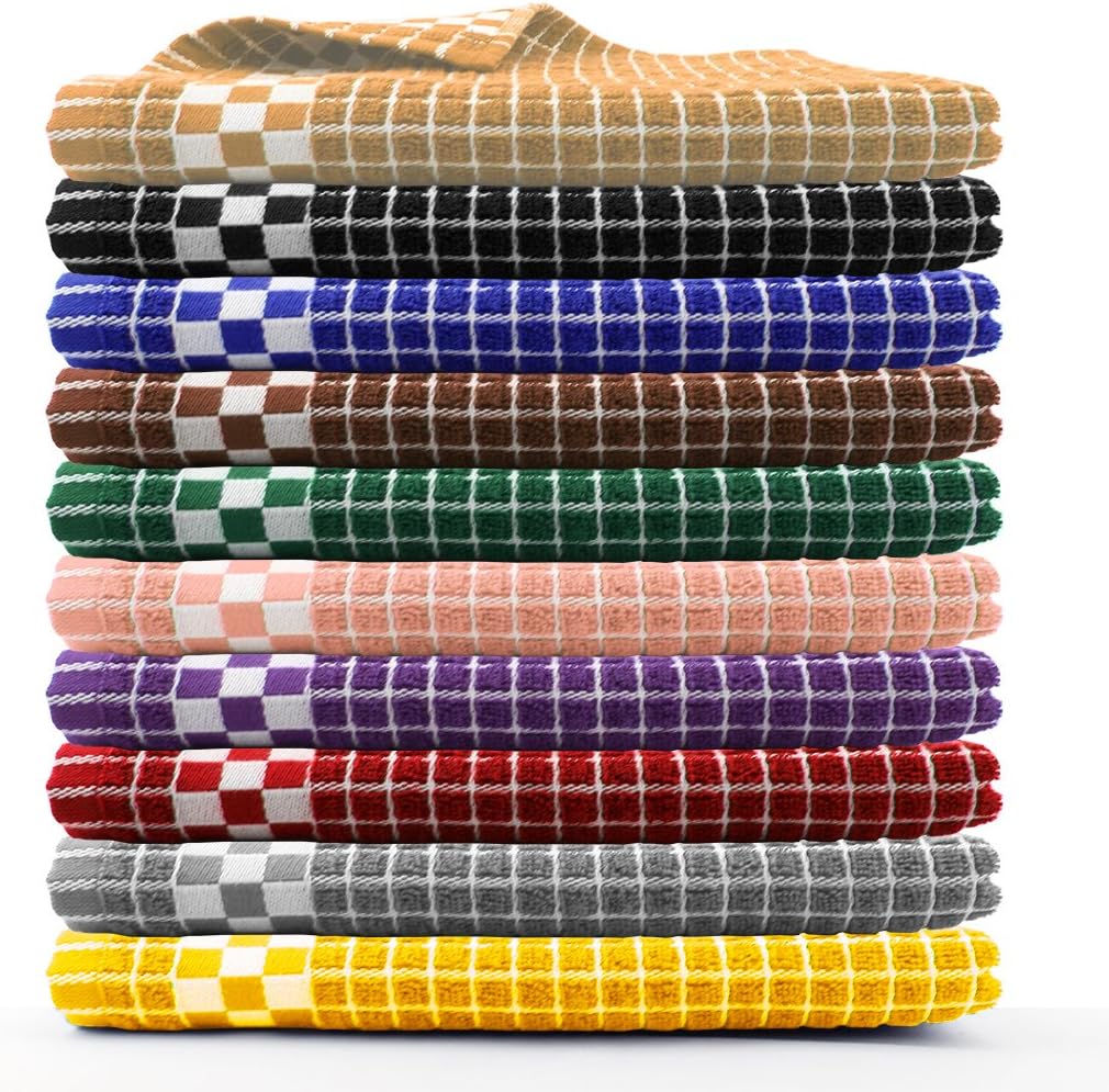 Classic Dark Kitchen Dish Towels with Hanging Loop - Heavy Duty Absorbent Dish Clothes - European Made 100% Cotton Tea Towels - Set of 4, Yellow