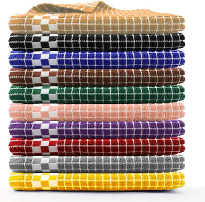 Classic Dark Kitchen Dish Towels with Hanging Loop - Heavy Duty Absorbent Dish Clothes - European Made 100% Cotton Tea Towels - Set of 4, Yellow
