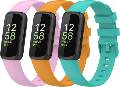 Bands Compatible with Fitbit Inspire 3 Smart Watch Band Replacement Wristband Strap Bracelet Silicone Accessory for Women Men S/L Size, 3 Pack
