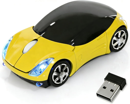 Yellow Wireless Mouse，Mini Car Computer Mouse，1600DPI 2.4G with USB Receiver, Ergonomic Cute Computer Mice for Laptop, PC, Windows, Mac OS (Yellow)