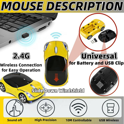 Yellow Wireless Mouse，Mini Car Computer Mouse，1600DPI 2.4G with USB Receiver, Ergonomic Cute Computer Mice for Laptop, PC, Windows, Mac OS (Yellow)
