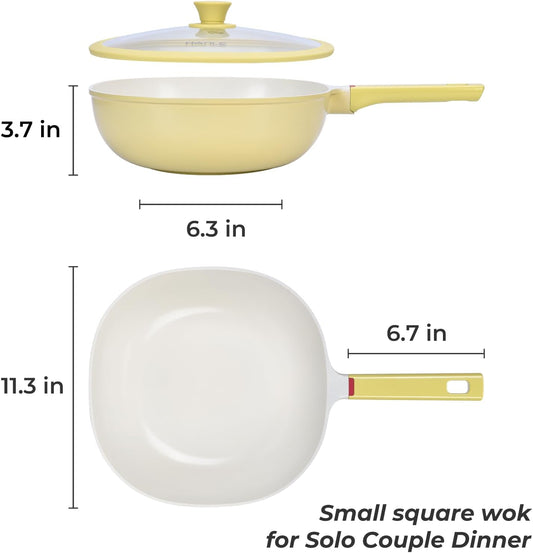 11.3 Inch(4.3QT) Nonstick Ceramic Saute Pan with Lid, Cast Aluminum Deep Frying Pans, Flat Bottom Induction Pan, Ceramic Non Toxic Cookware, PFOA PFAS & PTFE Free(Yellow)