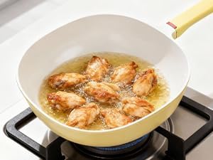 11.3 Inch(4.3QT) Nonstick Ceramic Saute Pan with Lid, Cast Aluminum Deep Frying Pans, Flat Bottom Induction Pan, Ceramic Non Toxic Cookware, PFOA PFAS & PTFE Free(Yellow)