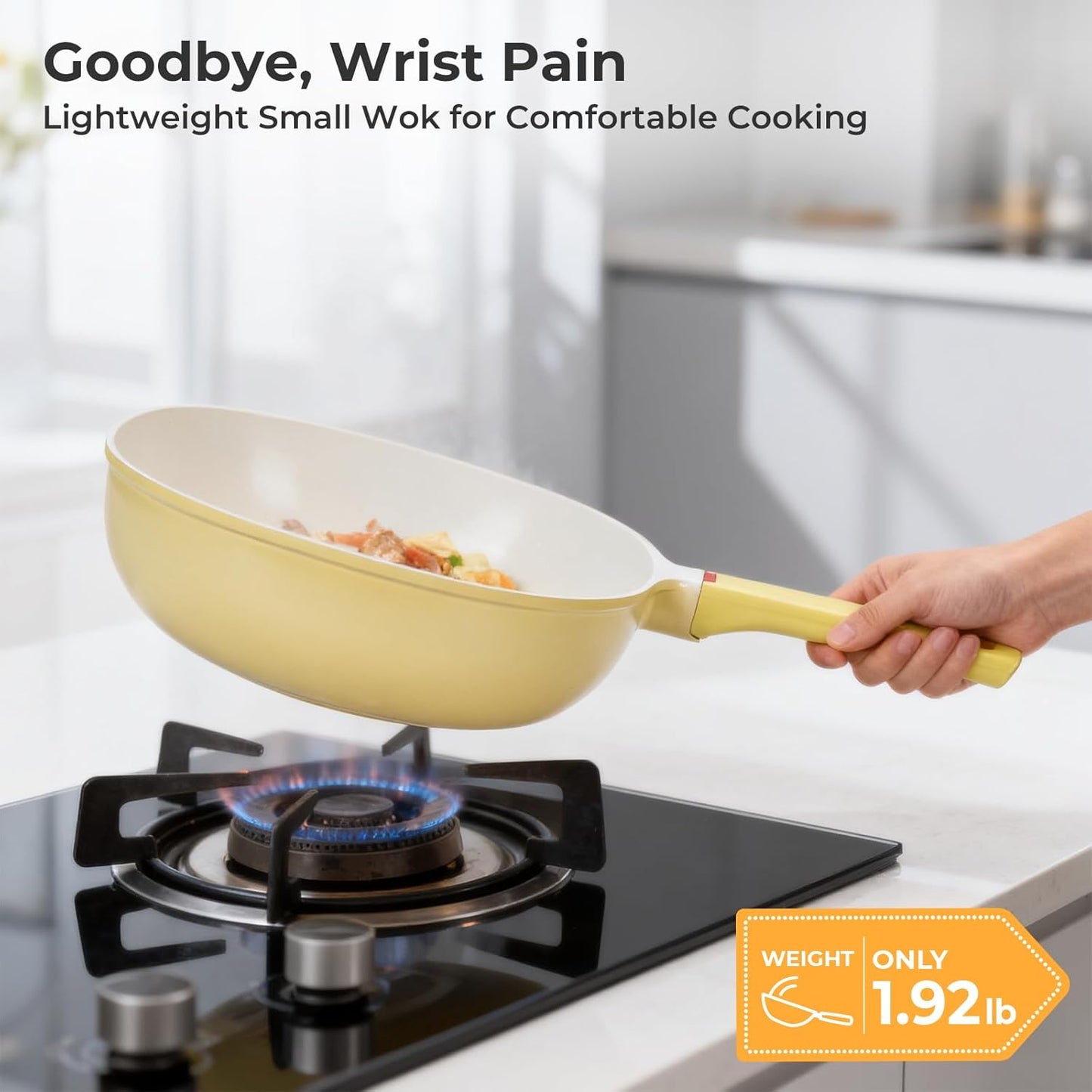 11.3 Inch(4.3QT) Nonstick Ceramic Saute Pan with Lid, Cast Aluminum Deep Frying Pans, Flat Bottom Induction Pan, Ceramic Non Toxic Cookware, PFOA PFAS & PTFE Free(Yellow)