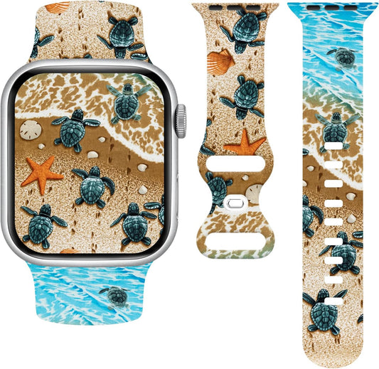 Sea Iwatch Bands Compatible With Apple Watch 38mm 40mm 41mm 42mm 44mm 45mm 49mm, Silicone Strap Replacement All Series
