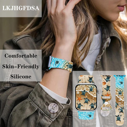 Sea Iwatch Bands Compatible With Apple Watch 38mm 40mm 41mm 42mm 44mm 45mm 49mm, Silicone Strap Replacement All Series