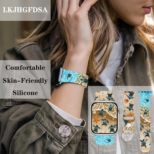 Sea Iwatch Bands Compatible With Apple Watch 38mm 40mm 41mm 42mm 44mm 45mm 49mm, Silicone Strap Replacement All Series