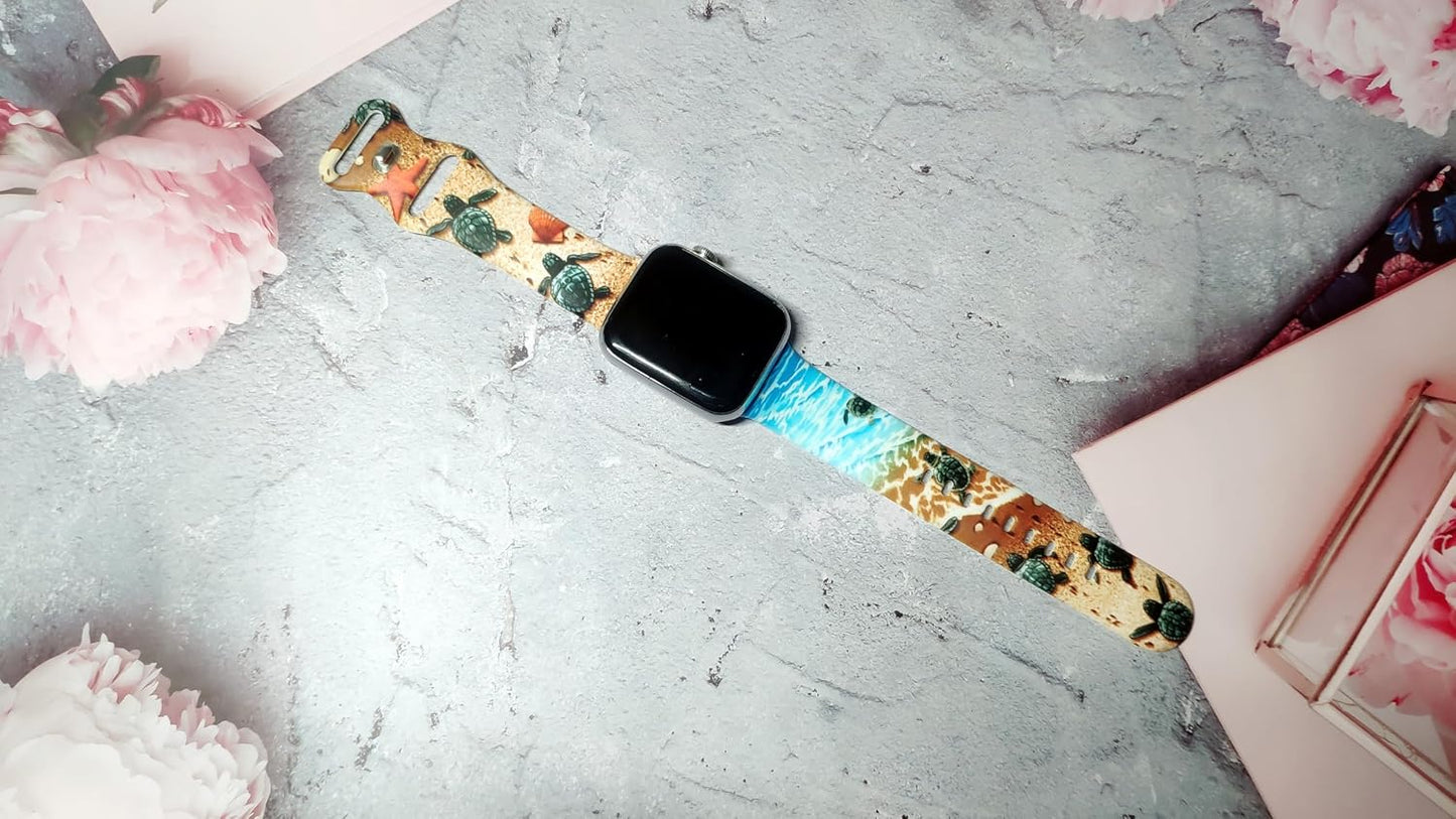 Sea Iwatch Bands Compatible With Apple Watch 38mm 40mm 41mm 42mm 44mm 45mm 49mm, Silicone Strap Replacement All Series