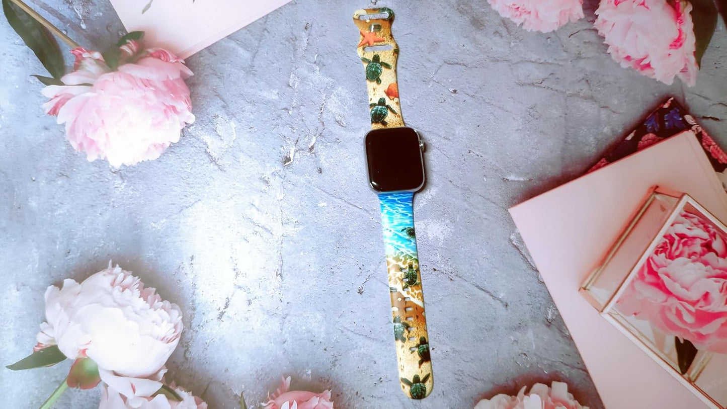 Sea Iwatch Bands Compatible With Apple Watch 38mm 40mm 41mm 42mm 44mm 45mm 49mm, Silicone Strap Replacement All Series