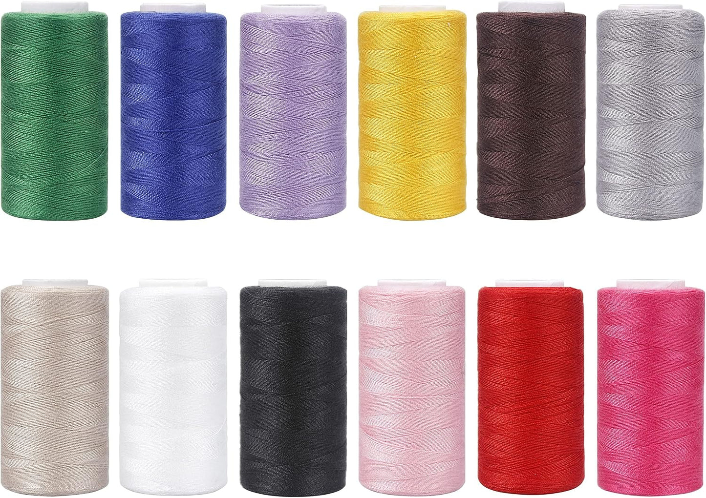 12 Color Set of Polyester All-Purpose Sewing Threads Prewound Bobbin Thread Plastic for Embroidery and Sewing Machine DIY Embroidery Thread Sewing Thread 382 Yards/350 m Each (12 Pieces)