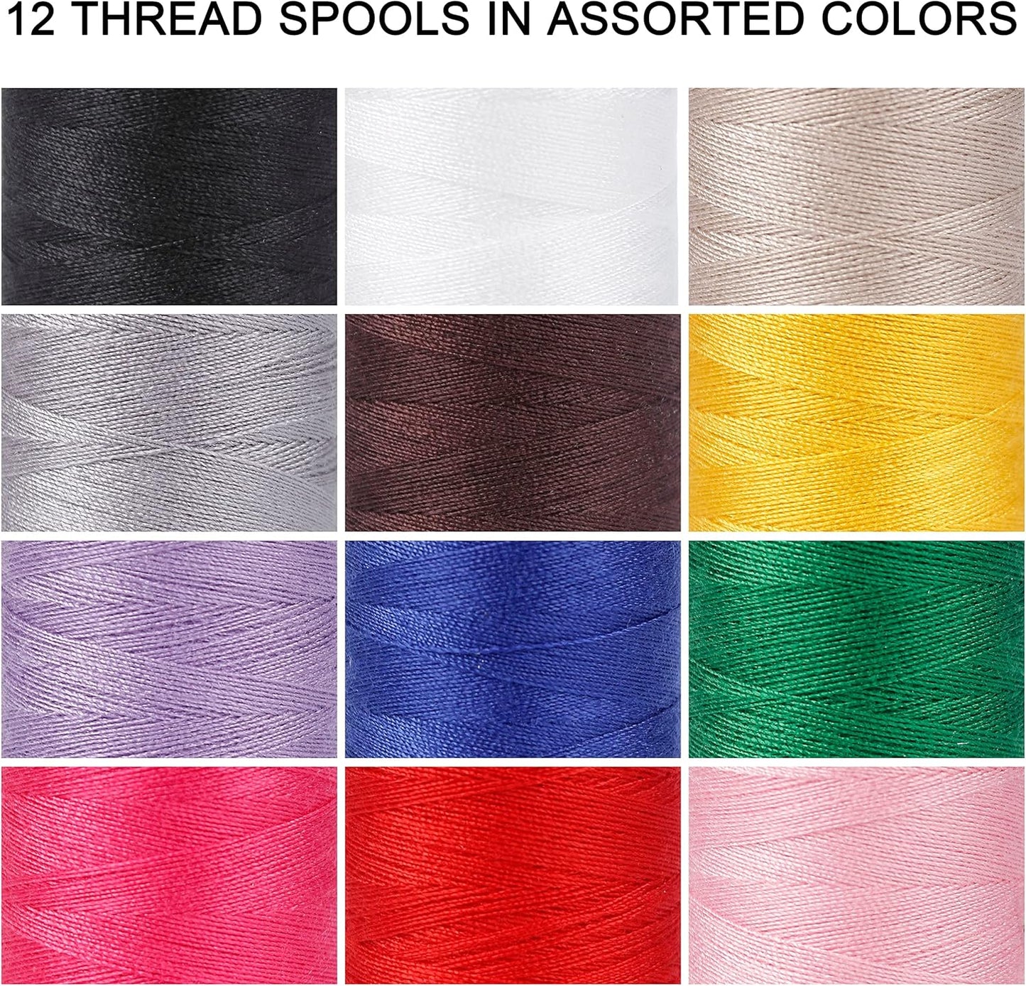 12 Color Set of Polyester All-Purpose Sewing Threads Prewound Bobbin Thread Plastic for Embroidery and Sewing Machine DIY Embroidery Thread Sewing Thread 382 Yards/350 m Each (12 Pieces)