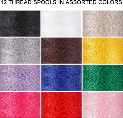 12 Color Set of Polyester All-Purpose Sewing Threads Prewound Bobbin Thread Plastic for Embroidery and Sewing Machine DIY Embroidery Thread Sewing Thread 382 Yards/350 m Each (12 Pieces)