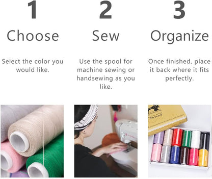 12 Color Set of Polyester All-Purpose Sewing Threads Prewound Bobbin Thread Plastic for Embroidery and Sewing Machine DIY Embroidery Thread Sewing Thread 382 Yards/350 m Each (12 Pieces)