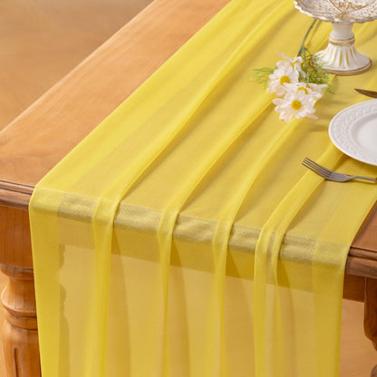 4pcs Yellow Gauze Table Runner Chiffon Like Wedding Table Runner | 120 inch Long Boho Rustic Tablecloth for Bridal Shower Baby Shower Party Home Decorations