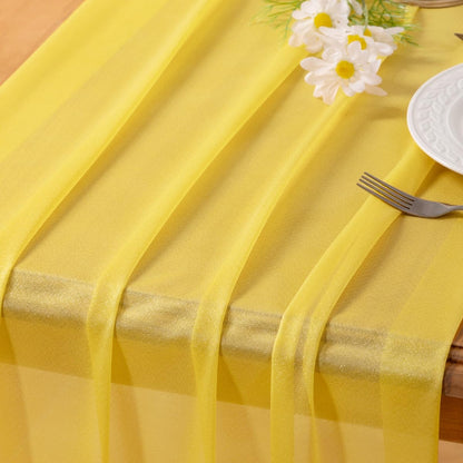 4pcs Yellow Gauze Table Runner Chiffon Like Wedding Table Runner | 120 inch Long Boho Rustic Tablecloth for Bridal Shower Baby Shower Party Home Decorations