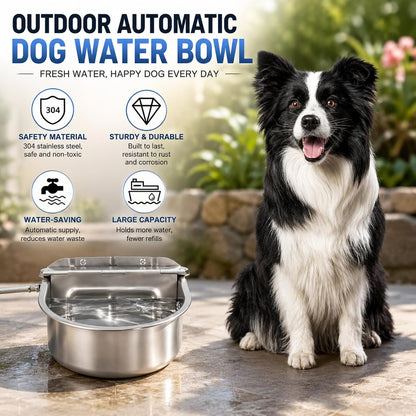 BWOGUE Automatic Water Dispenser for Dogs,1Gal Outdoor Automatic Water Bowl | Outdoor Dog Water Dispenser with Float Valve, Stainless Steel Bowl, 1/2 in & 3/4 in Faucet Fit, Wall/Ground Use,Dogs,Chickens