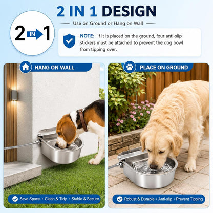 BWOGUE Automatic Water Dispenser for Dogs,1Gal Outdoor Automatic Water Bowl | Outdoor Dog Water Dispenser with Float Valve, Stainless Steel Bowl, 1/2 in & 3/4 in Faucet Fit, Wall/Ground Use,Dogs,Chickens