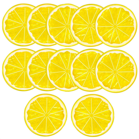 12 Pcs Fake Lemon Slices - Realistic Plastic Fake Lemons, Bright Yellow - Lemon Decor for Kitchen, Lemonade Stand, Party, DIY Craft, Vase Filler, Tiered Tray, Centerpiece, Summer Display & Photo Props