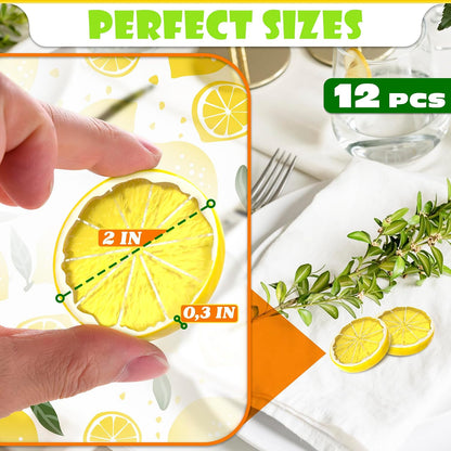 12 Pcs Fake Lemon Slices - Realistic Plastic Fake Lemons, Bright Yellow - Lemon Decor for Kitchen, Lemonade Stand, Party, DIY Craft, Vase Filler, Tiered Tray, Centerpiece, Summer Display & Photo Props