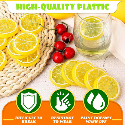 12 Pcs Fake Lemon Slices - Realistic Plastic Fake Lemons, Bright Yellow - Lemon Decor for Kitchen, Lemonade Stand, Party, DIY Craft, Vase Filler, Tiered Tray, Centerpiece, Summer Display & Photo Props