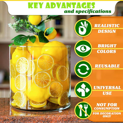 12 Pcs Fake Lemon Slices - Realistic Plastic Fake Lemons, Bright Yellow - Lemon Decor for Kitchen, Lemonade Stand, Party, DIY Craft, Vase Filler, Tiered Tray, Centerpiece, Summer Display & Photo Props