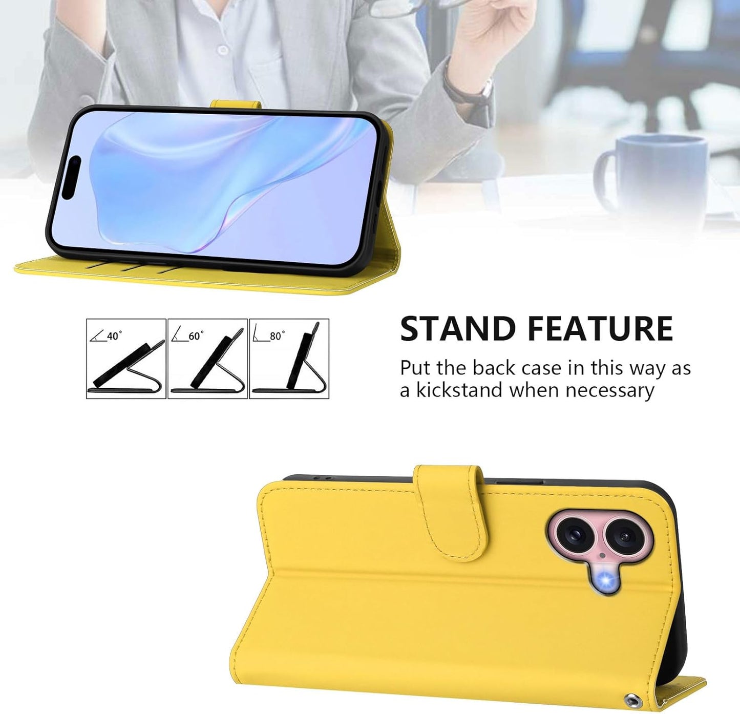 Phone Case Leather Compatible with Apple Phone 16 Shockproof, Waterproof Protection Case with Credit Card Holder and Magnetic Closure Yellowing-Resistant Bumper Cover Compatible with iPhone 16