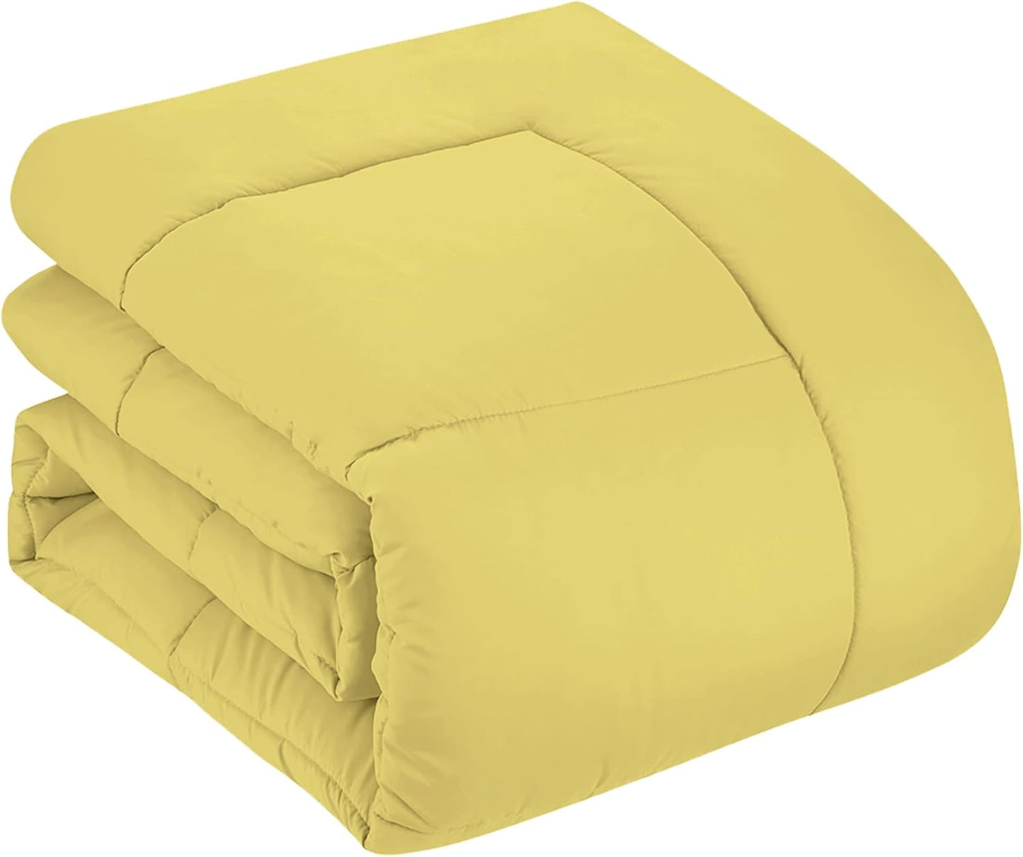 7 Piece Comforter Set Bag Solid Color All Season Soft Down Alternative Blanket & Luxurious Microfiber Bed Sheets, Yellow, Twin XL