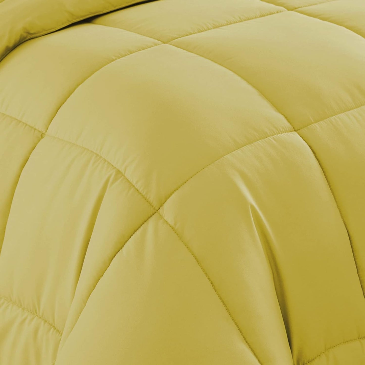 7 Piece Comforter Set Bag Solid Color All Season Soft Down Alternative Blanket & Luxurious Microfiber Bed Sheets, Yellow, Twin XL
