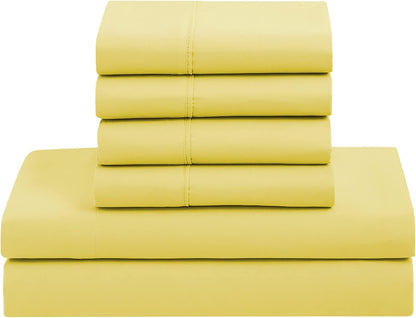 7 Piece Comforter Set Bag Solid Color All Season Soft Down Alternative Blanket & Luxurious Microfiber Bed Sheets, Yellow, Twin XL