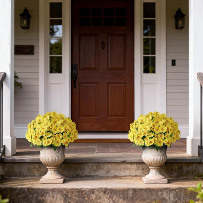 2Pack 17" Artificial Impatiens Flower Topiary Ball Trees for Porch(Yellow) | No Assembly Needed,Fake Silk Flower Potted Plant,Faux Impatiens Bushes,for Front Door/Yard/Farmhouse/Garden/Outdoor Decor