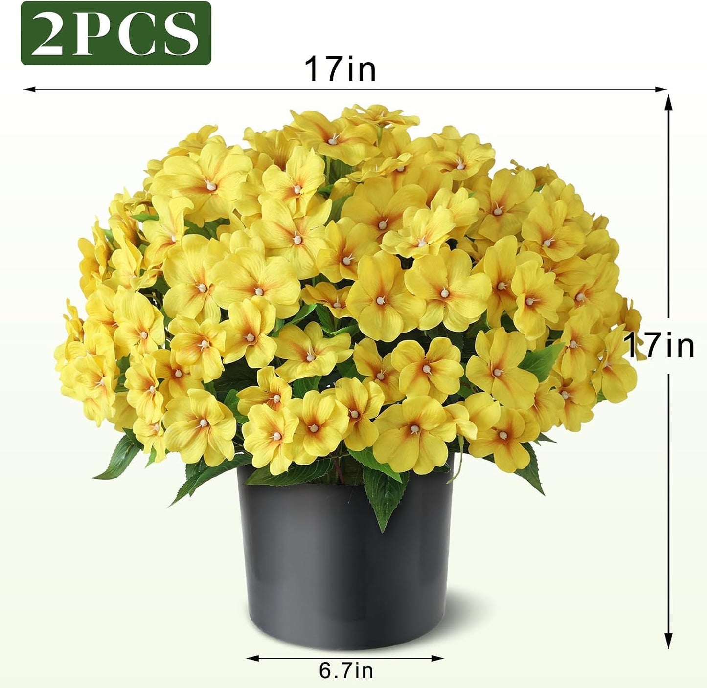 2Pack 17" Artificial Impatiens Flower Topiary Ball Trees for Porch(Yellow) | No Assembly Needed,Fake Silk Flower Potted Plant,Faux Impatiens Bushes,for Front Door/Yard/Farmhouse/Garden/Outdoor Decor