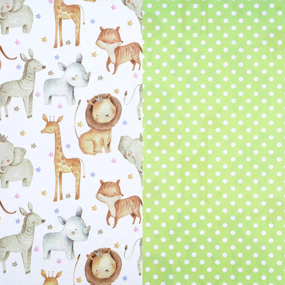 Neutral Baby Shower Reversible Wrapping Paper Roll, Mini Roll, Cute Safari Jungle Animals & Green Polka Dots Gift Wrap for Kids' Birthday, Baby Shower, Nursery Celebrations, 17 Inch x 9.8 Feet