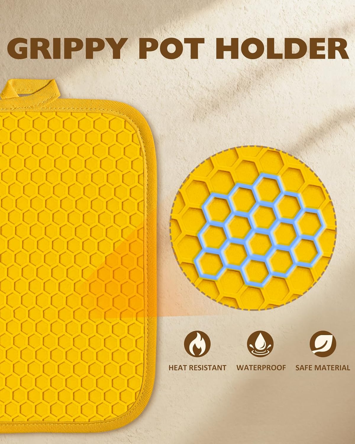 Silcone Daisy Bee Pot Holders for Kitchen - 100% Cotton Yellow Cute Oven Potholders with Pockets, Heat Resistant Square Thick Hot Pads, House New Home Baking Baker Gifts,2pack