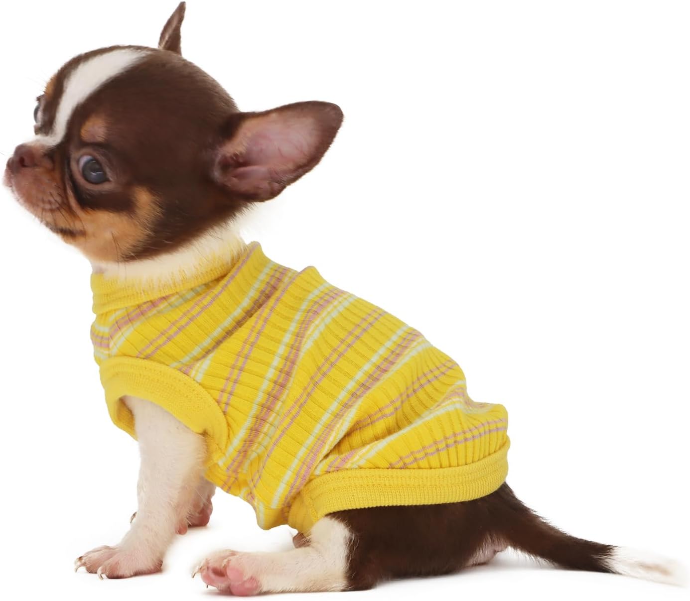 100% Cotton Rib Dog Tank Top Vest - Stretchy Breathable Soft Pet Apparel for Teacup Chihuahua Yorkie Puppies - Indoor Outdoor Casual Wear (Yellow, XS | 1.2-2.2 lbs)