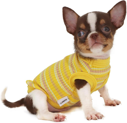 100% Cotton Rib Dog Tank Top Vest - Stretchy Breathable Soft Pet Apparel for Teacup Chihuahua Yorkie Puppies - Indoor Outdoor Casual Wear (Yellow, XS | 1.2-2.2 lbs)