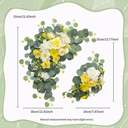 Artificial Wedding Arch Flowers for Wedding Sign,Set of 2 for Wedding Welcome Ceremony Sign,Faux Floral Swags,Wedding, Banquet and Reception Backdrop Floral Decoration (Yellow)